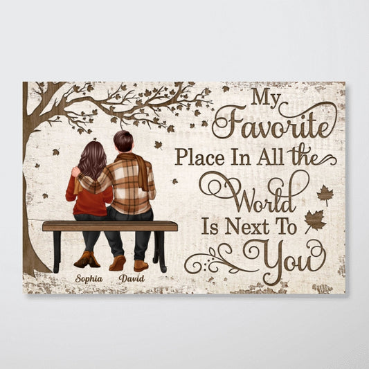 Fall Season Couple Sitting Under Wooden Tree Personalized Horizontal Poster