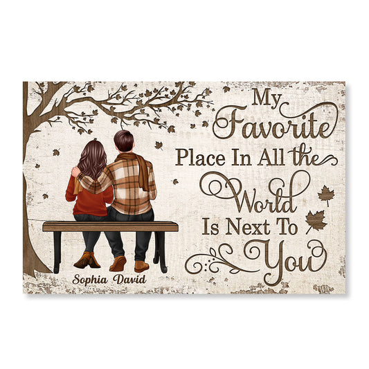 Fall Season Couple Sitting Under Wooden Tree Personalized Horizontal Poster