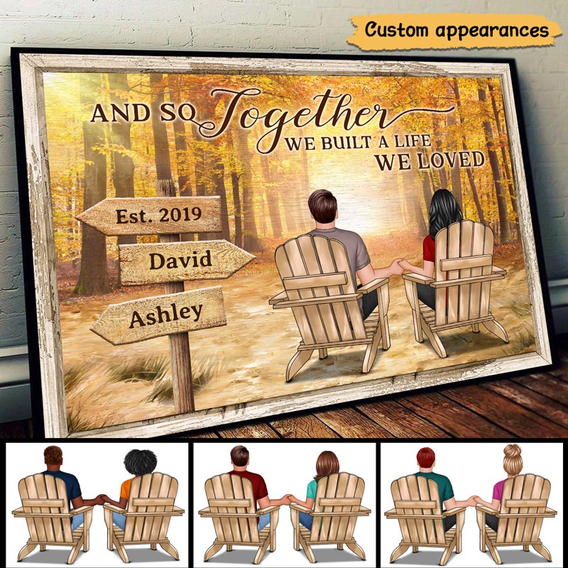 Fall Season Couple Back View Together We Built Life We Love Personalized Horizontal Poster